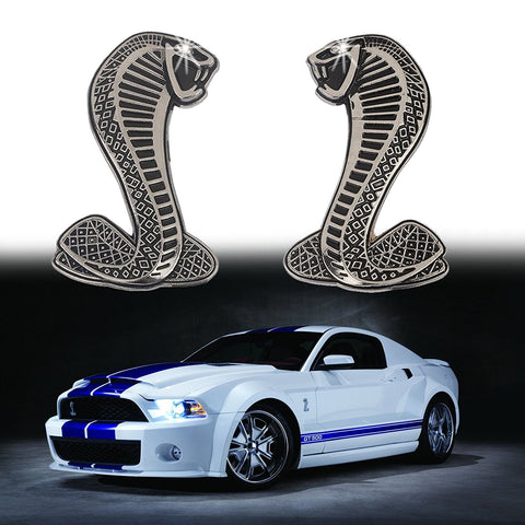 2x Cobra Snake Emblem Chrome Metal Door Fender Badge Stickers for Ford Mustang Shelby