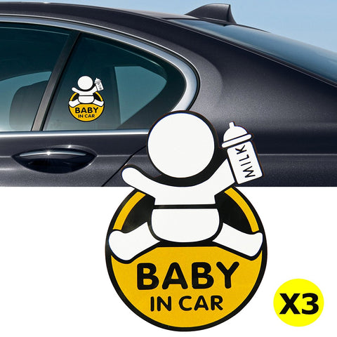 Baby In Car w/ Bottle Warning Signs Funny For Mom Dad Car Window Graphic Vinyl Decals for SUV Truck Car Bumper, Laptop, Wall, Mirror, Motorcycle
