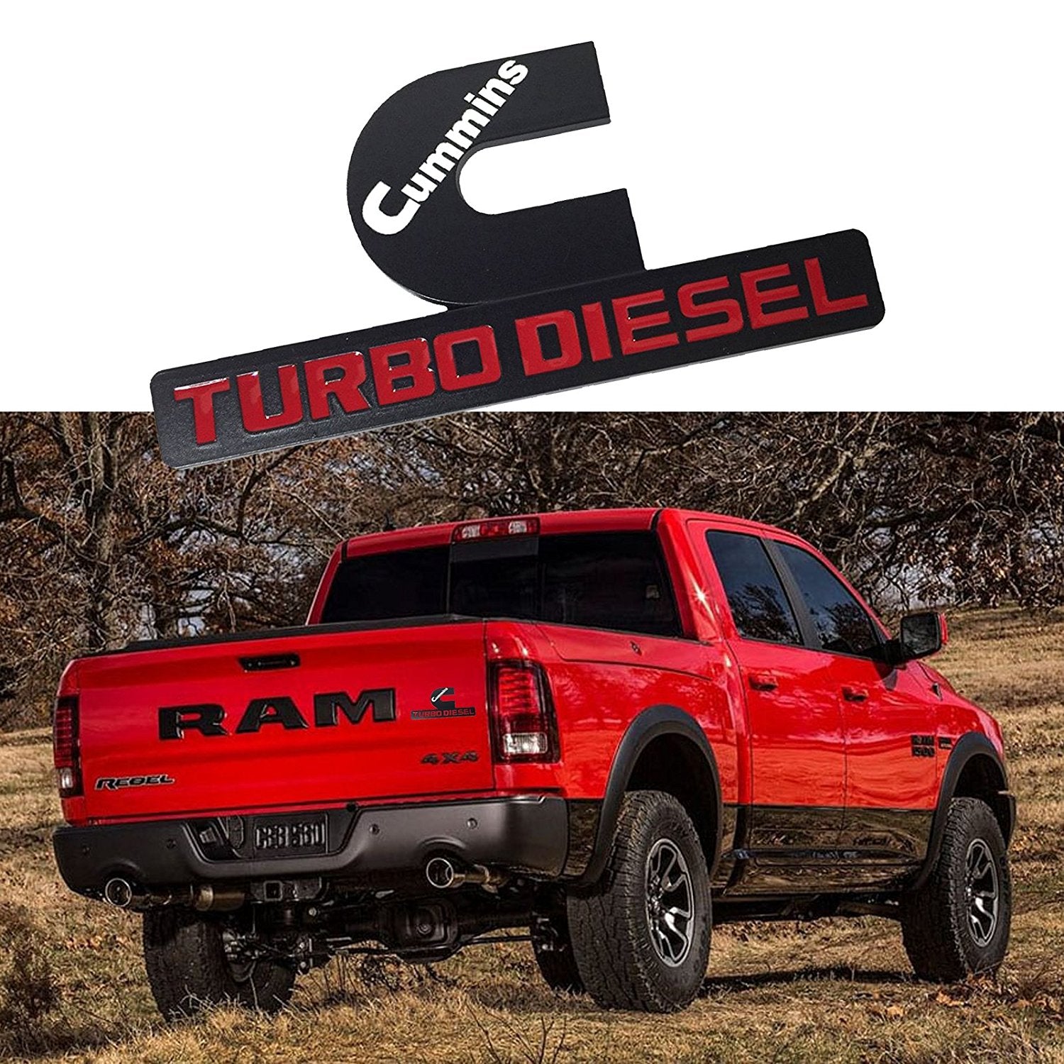 1x Matte Black CUMMINS TURBO DIESEL Emblem Badge for Dodge Ram