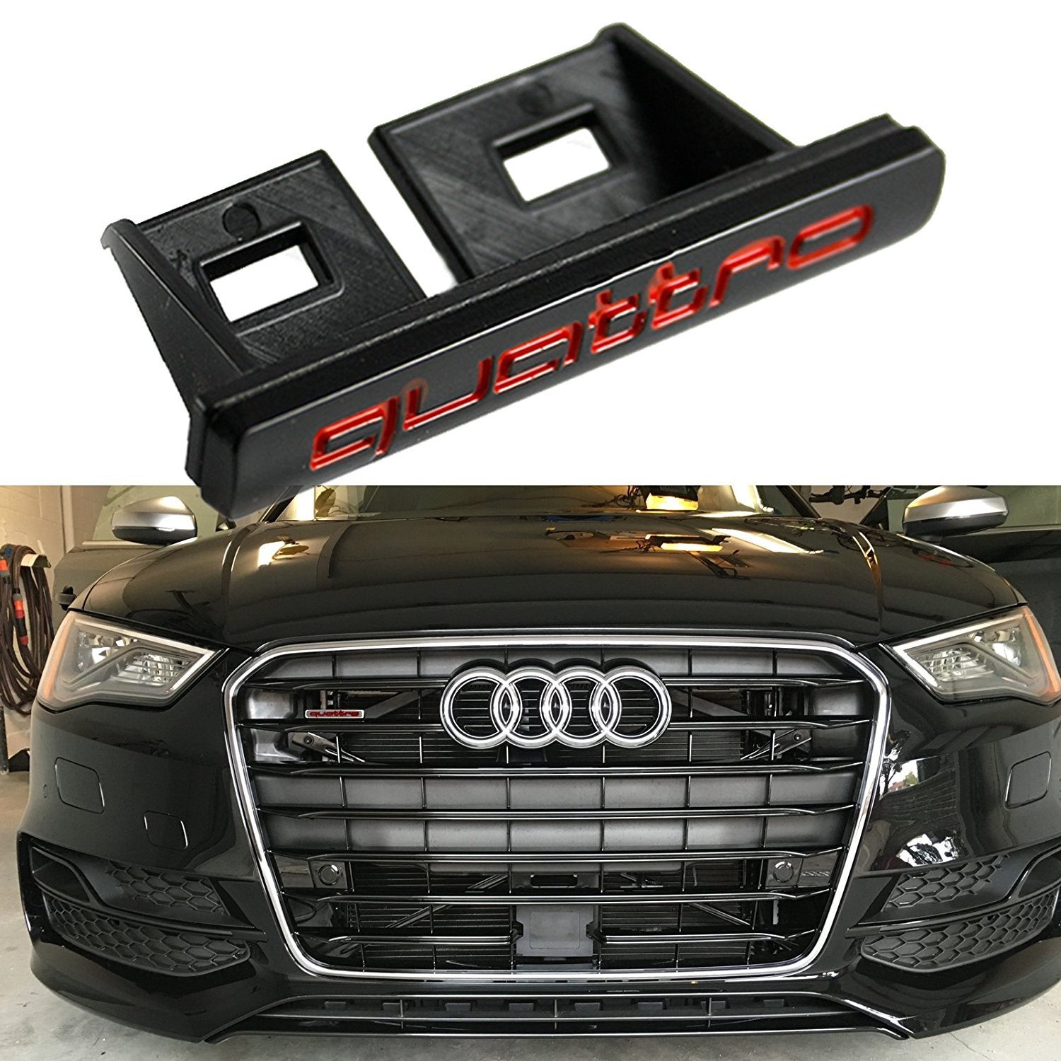 Quattro Front Grille Badge Black Red For Audi S4 S5 S6 S8 A4 | Tech