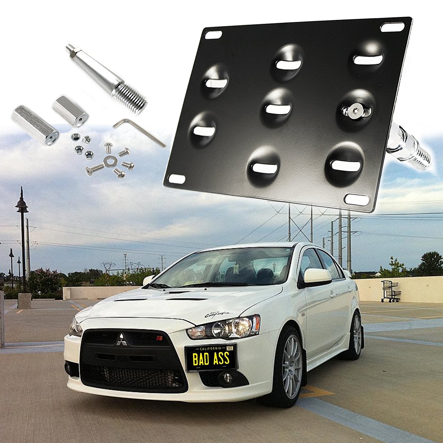 1 Set Front Tow Hook License Plate Bumper Mounting Bracket Fit