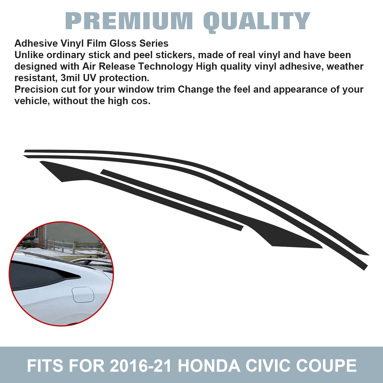 Window One Side View Sticker Matte Black KK Vinyl Side Door Window Stickers For Honda Civic Coupe 2 ...