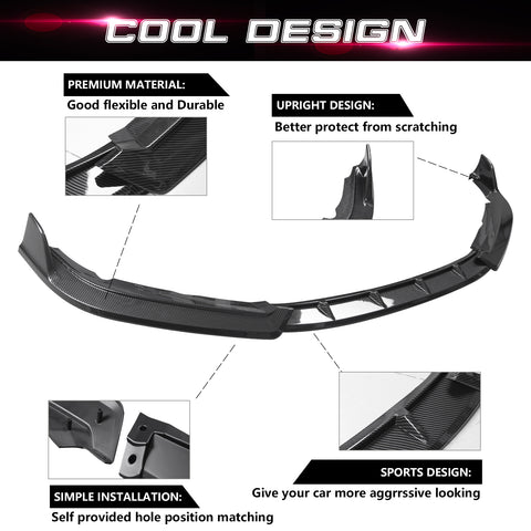 Front Bumper Lip Chin Spoiler Diffuser Splitter Guard Body Kit, Carbon Fiber Pattern, Compatible with Honda Civic Sedan 2019-2021