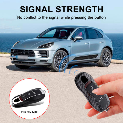 Gloss Carbon Fiber Texture ABS Smart Key Fob Cover Holder w/Keychain For Porsche Macan Carrera 911 Cayenne