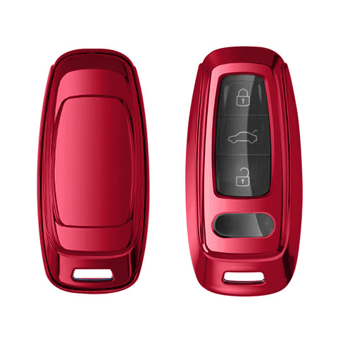 Xotic Tech Red TPU Key Fob Shell Full Cover Case w/ Red Keychain, Compatible with Audi A6 C6 C5 A3 A4 B6 B7 B9 B8 A5 A2 Q5L Q3 A1 S3 A4L Q7 A5 A7 A8 Q5 R8 TT S5 S6 S7 S8 Smart Keyless Entry Key