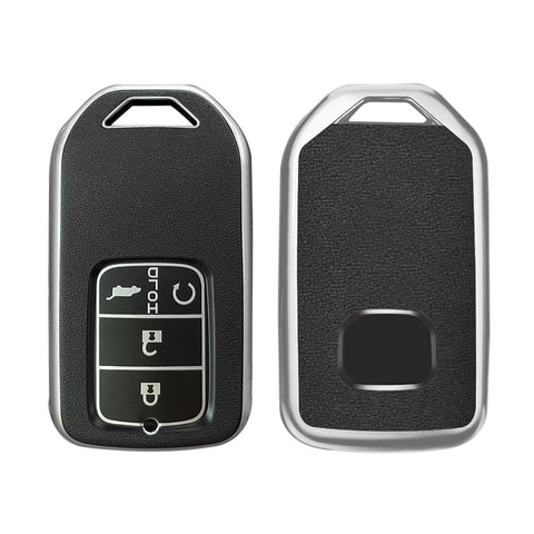Black Soft TPU Leather Full Protect Key Fob Cover Case For Honda Civic 2015-2021