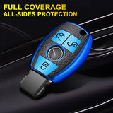 Full Protection Blue Smart Key Fob Cover Case Shell w/Keychain For Mercedes Benz 3 Button