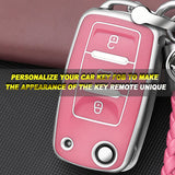 Key Fob Cover for VW Volkswagen Golf GTI Passat Beetle Tiguan Polo EOS Jetta MK1-MK6 3 Buttons,Soft TPU Full Protection Key Shell Case Smart Remote Entry,Pink