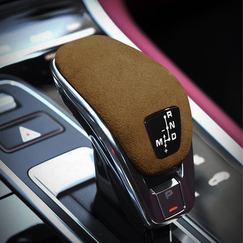 Brown Alcantara Suede Leather Gear Shift Knob Cover For Porsche Panamera 2018-up