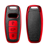 Xotic Tech Red TPU Grainy Leather Texture Key Fob Shell Cover Case w/ Keychain, Compatible with Audi A3 A6 A7 A8 E-Tron S3 S6 RS6 S7 RS7 Q7 SQ7 Q8 SQ8 3-Button Smart Keyless Entry Key