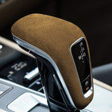 Brown Alcantara Suede ABS Gear Shift Knob Cover Trim For Porsche Cayenne 2018-21