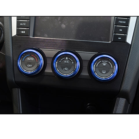 3pcs Blue/ Red/ Silver Aluminum Air Condition Switch Knob Volume Control Knob Ring Cover Trim for Subaru Imprea WRX STI 2014+