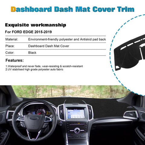 Inner DashMat Cover Dashboard Mat Non-Slip Poly Carpet For Ford Edge 2015-2019