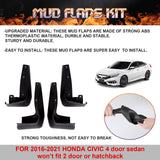 4PCS Front&Rear Mud Flap Splash Guard Accessories For 2016-21 Honda Civic Sedan