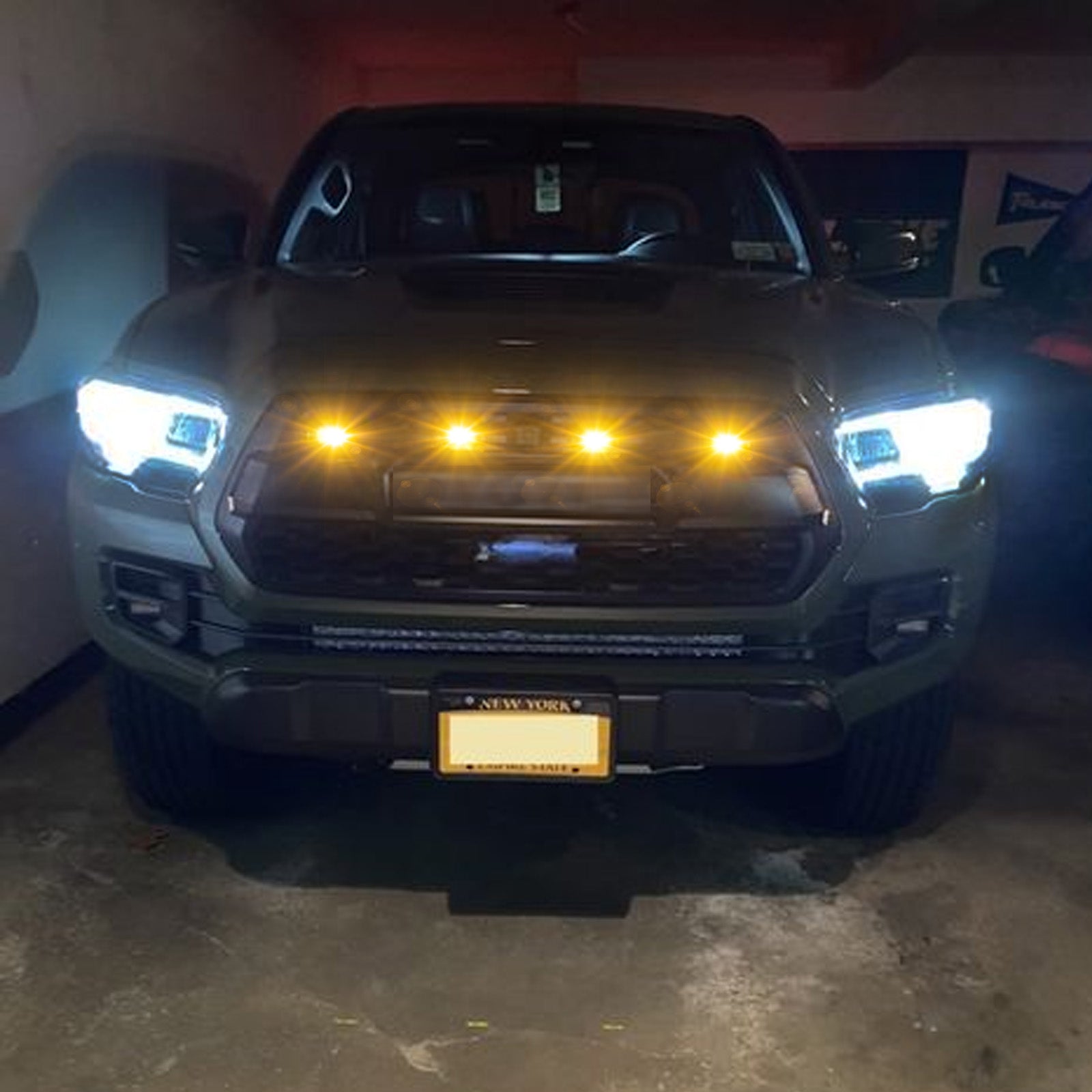 4-Piece Raptor Style Amber LED Grille Lights Kit – Fits Toyota Tacoma TRD Pro 2016-2021 – IP67 Waterproof, 5-Year Warranty