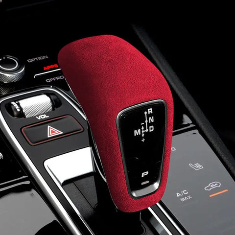 Red Alcantara Suede ABS Gear Shift Knob Cover Trim For Porsche Cayenne 2018-21