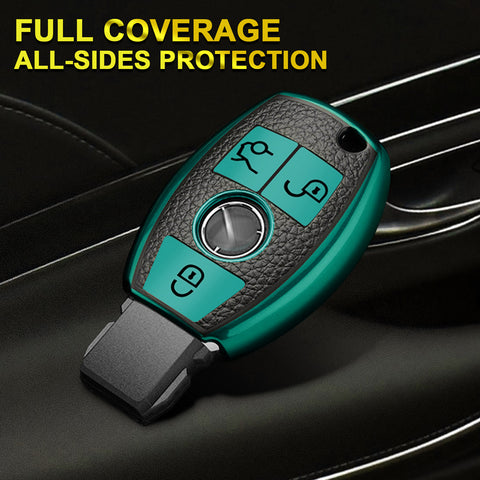 For Mercedes 3 Button Green Smart Key Fob Cover Case Shell Protect Leather TPU