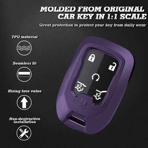 Purple Soft TPU Full Covered Keyless Entry w/Button Fob Cover For Chevrolet Silverado 1500 2500HD 3500HD 2019-up