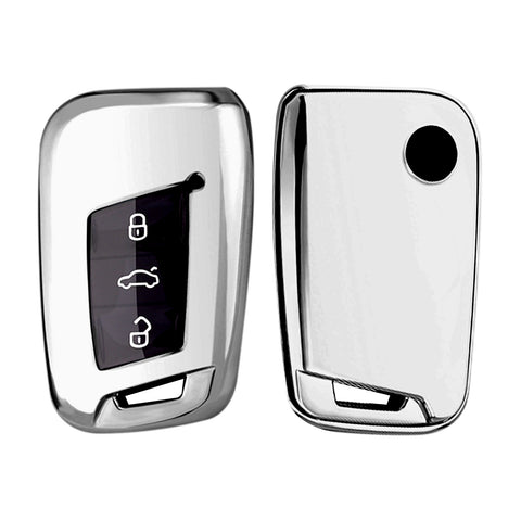Silver TPU Full Seal Smart Key Holder Shell Case For VW Passat Jetta CC Golf 7