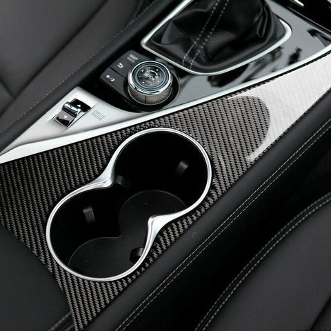 Carbon Fiber Look Car Interior Center Console Cup Holder Panel Trim Frame Cover Decor for Infiniti Q50 2014-2023