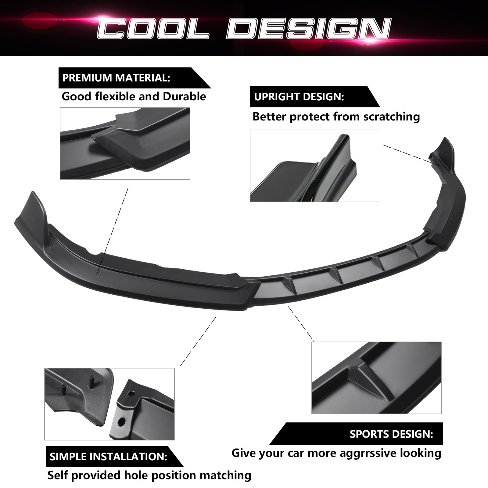 Splitter Guard Front Bumper Lip Chin Spoiler Diffuser Splitter Guard Body Kit, Matte ...