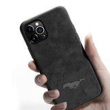 Matte Alcantara Leather Mustang Logo for iPhone 12 Pro Max Luxury Business Cover Ultra Slim Protective （Black）