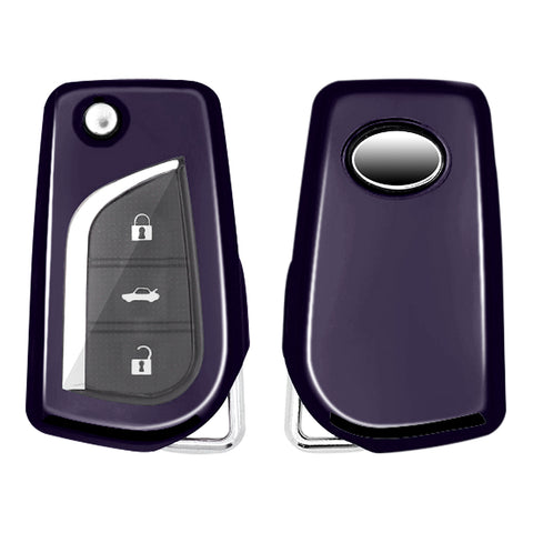 TPU Purple Black Flip Key Fob Cover For Toyota Auris Corolla Yaris 2/3/4 Button