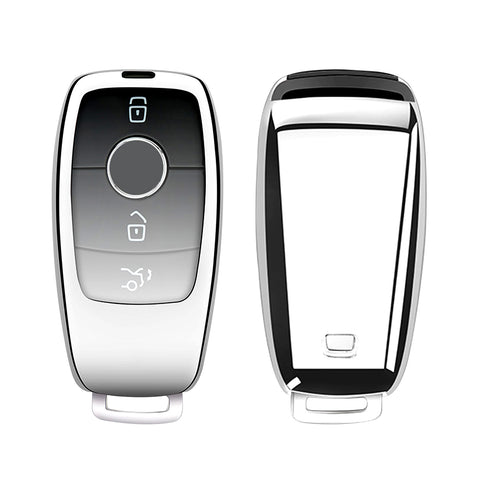 Sliver Soft TPU Full Protect Smart w/Button Key Fob Cover For Mercedes-Benz