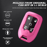 Pink Soft TPU Full Protect w/Button Key Fob Cover w/Keychain For Chevy GMC Yukon/XL/Denali