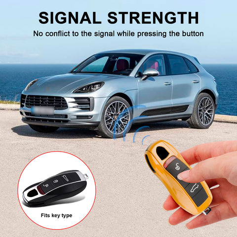 Gloss Yellow ABS Smart Key Fob Cover Holder w/Keychain For Porsche Macan Carrera 911 Cayenne