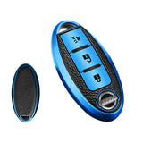 3 Button Blue TPU Key Fob Cover Case Holder Protect For Nissan Rogue Pathfinder