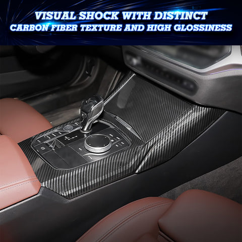 3PCS Center Console Gear Shift Frame Cover Trim, Carbon Fiber Pattern, Compatible with BMW 3-Series G20 2019-2021 (Carbon Fiber Pattern)