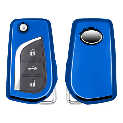 1X Blue Shockproof Flip Key Fob Cover Case For Toyota Corolla Yaris 2/3/4 Button