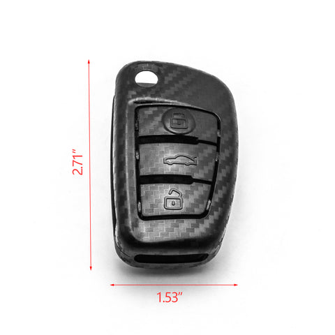 Matte Carbon Fiber Finish Key Fob Case for Audi A3 A4 A6 Q5 Q7 TT 3-button Folding Key, Full Protection Keyless Remote Key Hard Shell Cover