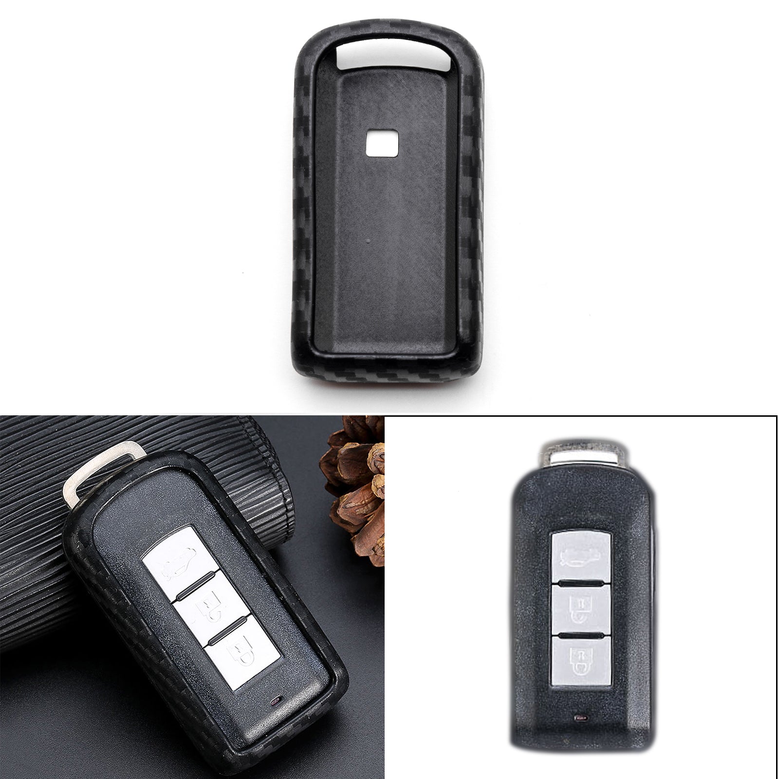 for Mitsubishi Outlander Key Fob Cover with Keychain Carbon Fiber Pa