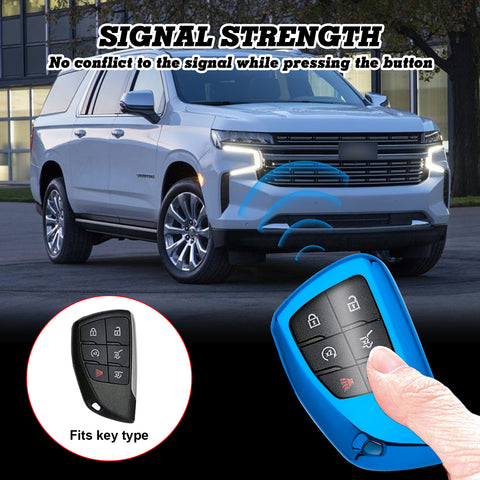 Blue Soft TPU Full Protect Remote Key Fob Cover For Chevrolet Suburban 2021-2022
