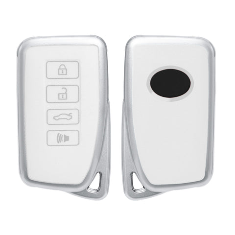 White Soft TPU Leather Full Protect Smart Key Fob Cover w/Keychain For Lexus EX RX NX GS IS