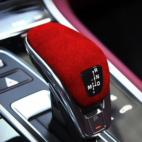 Red Alcantara Suede Leather Gear Shift Knob Cover For Porsche Panamera 2018-up
