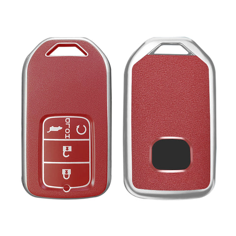 Red Soft TPU Leather Full Protect Key Fob Cover Case For Honda Civic 2014-2017