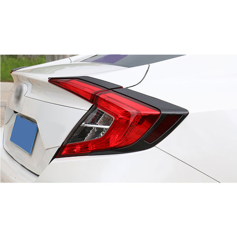 4x Sporty Racing Carbon Fiber Style / Styling ABS Chrome Rear Light Cover Trim for Honda Civic 2016-2019 Sedan Only