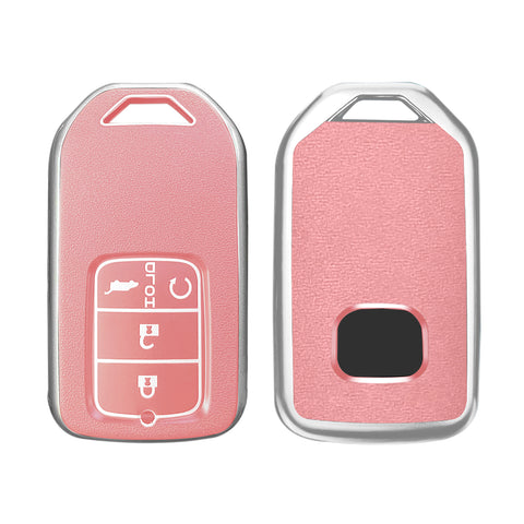 Pink Soft TPU Leather Full Protect Key Fob Cover Case For Honda Civic 2014-2023