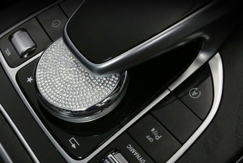 Bling Crystal Center Console Multimedia Control Knob Cover for Mercedes Benz W205 C Class X205 GLC Class W213 E Class, Car Interior Decoration Décor Bling