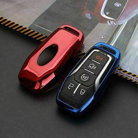 Metallic Red Remote Key Fob Cover TPU Case For Ford Lincoln 4/5-Button keyless