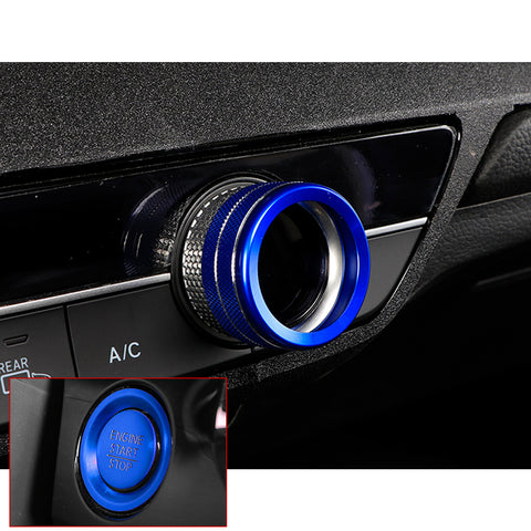 Centre Console AC Climate Control Knob Surrounding Ring + Engine Start/Stop Push Button Covers Decoration Combo Kit Compatible with Honda Civic 11th Gen 2022 (Blue)