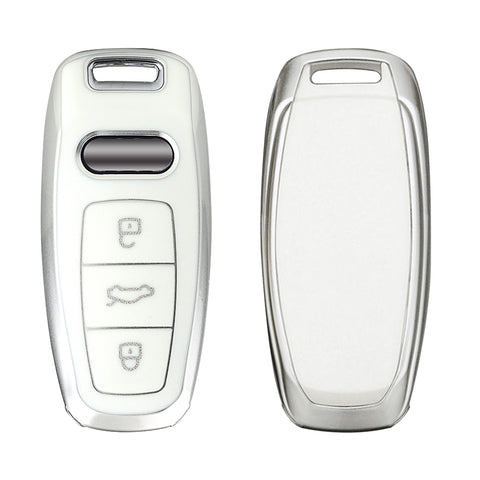 White TPU Leather Anti-dust Full Seal Remote Key Fob Cover For Audi A6L A7 A8 Q7