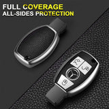 Full Protection Silver Smart Key Fob Cover Case Shell w/Keychain For Mercedes Benz 3 Button