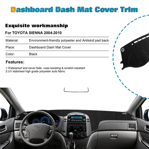 Dashboard Mat Sun Protect Cover Polyester Pad Carpet For Toyota Sienna 2004-2010