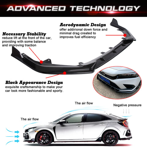 Front Bumper Lip Spoiler Body Kit Glossy Black For 2022+ Honda Civic 11th Sedan