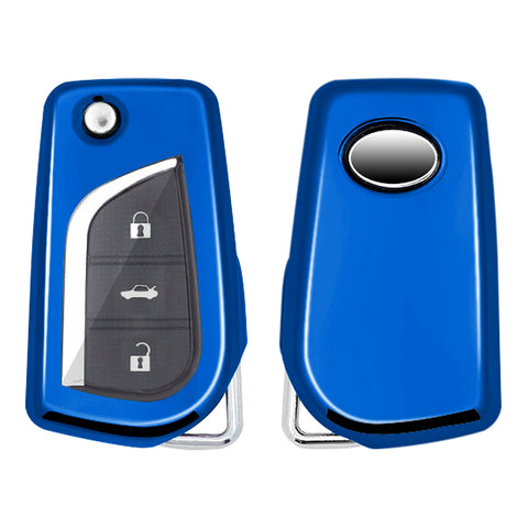 Blue TPU Shockproof Flip Key Fob Case For Toyota Auris Corolla Yaris 2/3/4 Button