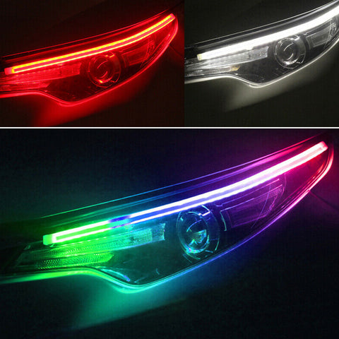 2pcs RGB Car LED Light Strip, 24" Multicolor LED Daytime Running Light Bar Sequential Turn Signal Light Tube Flexible Car Switchback Headlight Kit